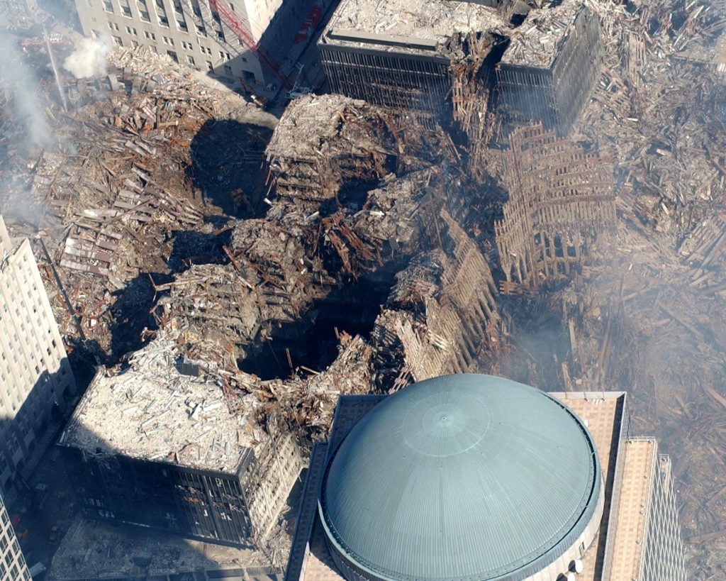 Ruins of the twin towers at ground zero