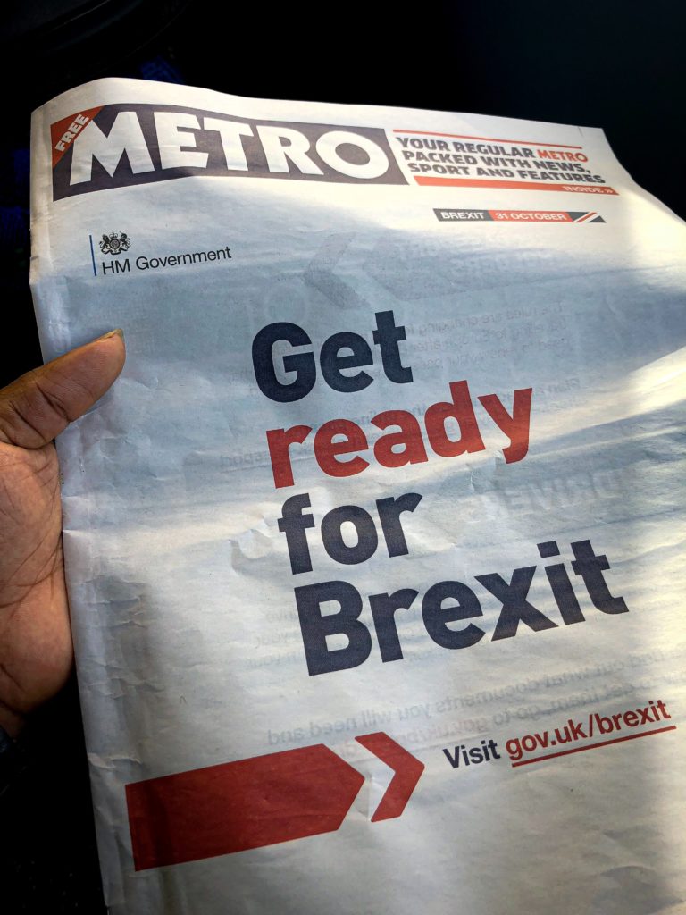 "Get Ready for Brexit" headline on Metro