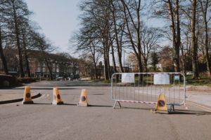 traffic cones marking car park off limits during Covid19 lockdown