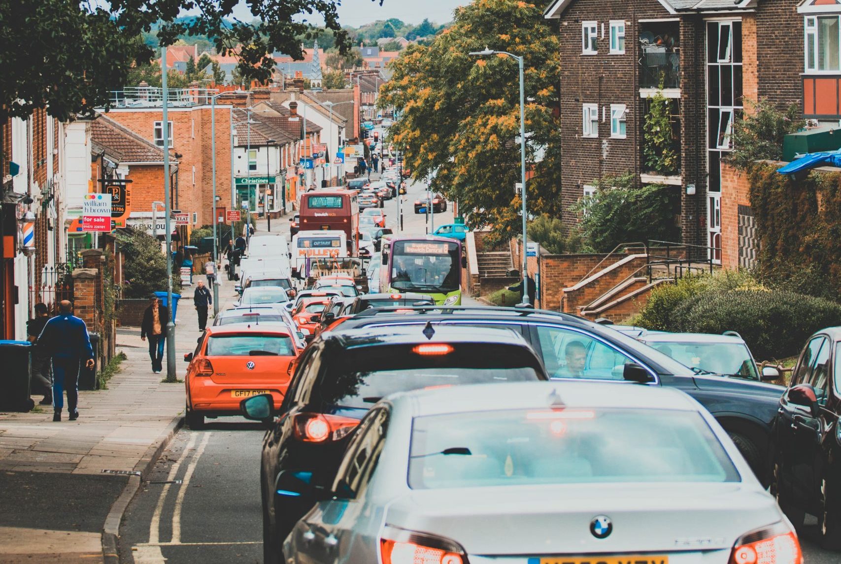 Traffic jam in a UK town