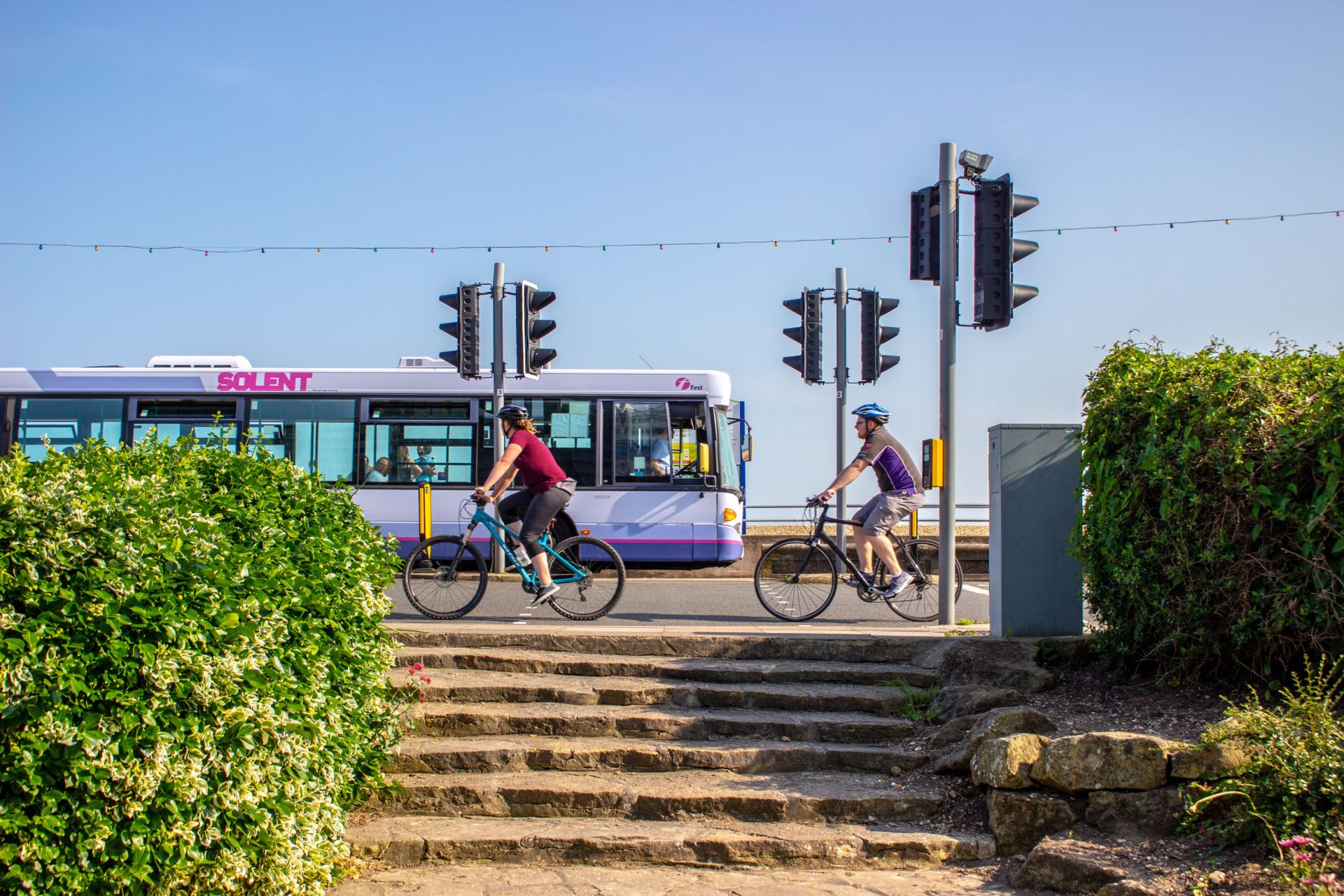 Bus and cyclists